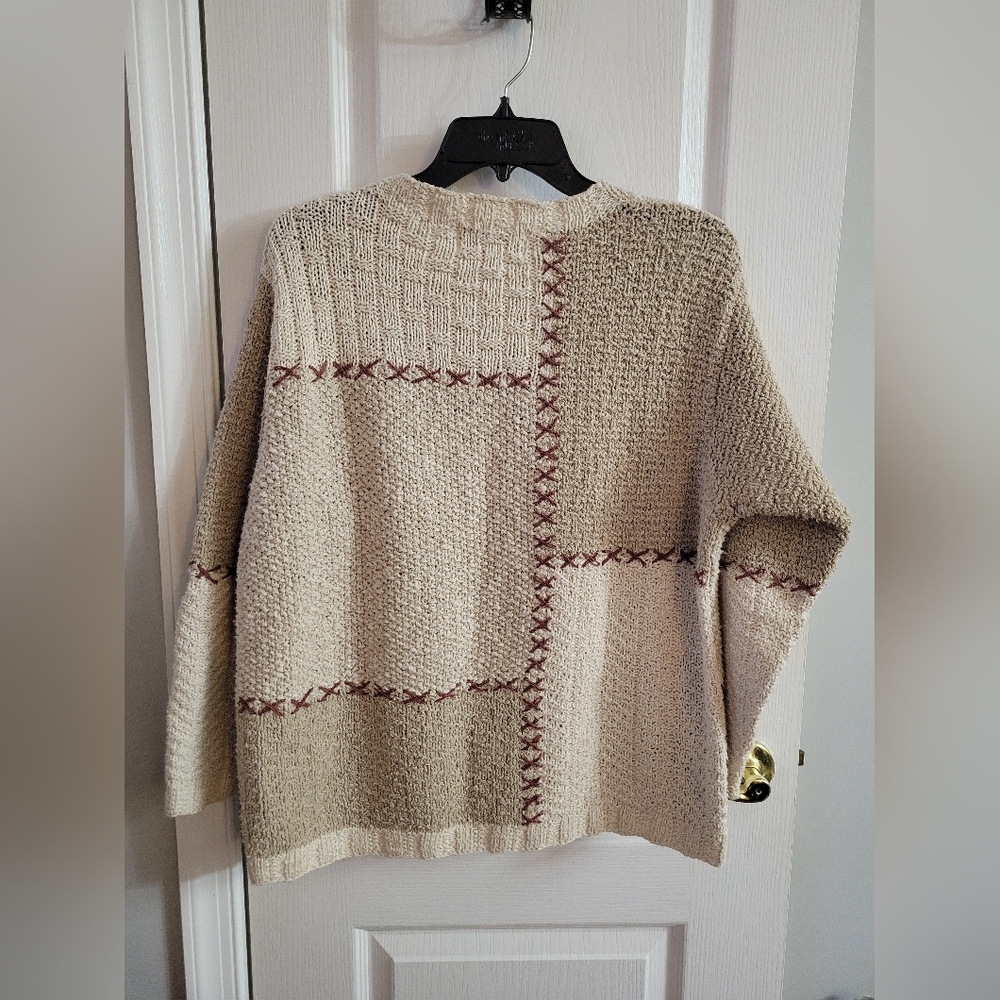 Vintage 90s Jones New York Hand Knit Floral Cottagecore Sweater Ramie Linen Med - Picture 5 of 7